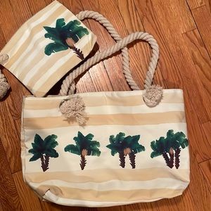 Striped Beach Bag and Cosmetic Case